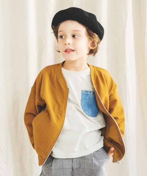 BRANSHES（ブランシェス）の「【UV加工】ジップアップライトジャケット（ブルゾン・キッズ・杢グレー/キャメル・90cm/110cm/100cm/120cm/130cm/140cm/150cm）」の2枚目の写真