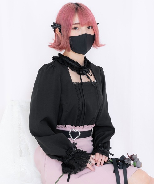 ブラウス シャツ ハートチョーカーレースフリルブラウス レディース 楽天市場】【メール便】ハートチョーカーレースフリルブラウス