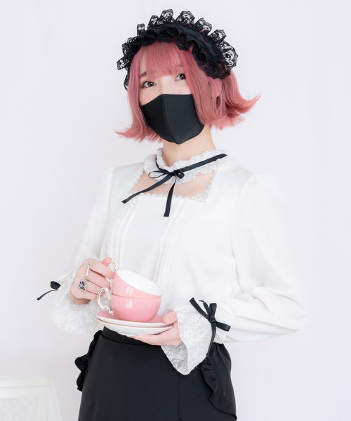 DearMyLove(ディアマイラブ)の「レースフリルチョーカーブラウス(シャツ/ブラウス・レディース・ホワイト/グレー/ブラック・MEDIUM/XX-LARGE/X-LARGE/LARGE)」の4枚目の写真