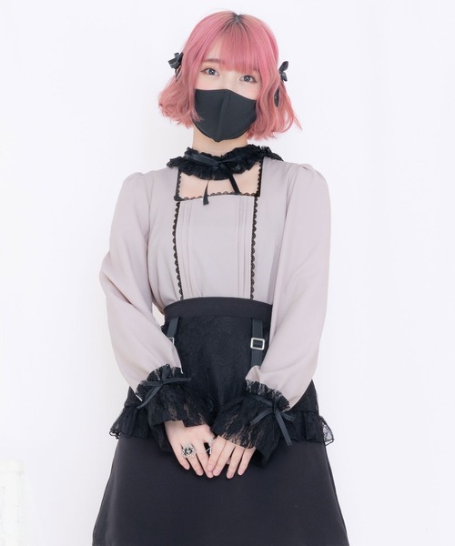 DearMyLove(ディアマイラブ)の「レースフリルチョーカーブラウス(シャツ/ブラウス・レディース・ホワイト/グレー/ブラック・MEDIUM/XX-LARGE/X-LARGE/LARGE)」の6枚目の写真