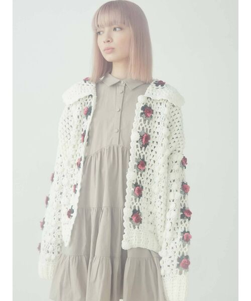 merry jenny（メリージェニー）の「クロシェカーディガン（カーディガン/ボレロ・レディース・オフホワイト/ブラック/ブラウン・FREE）」の5枚目の写真