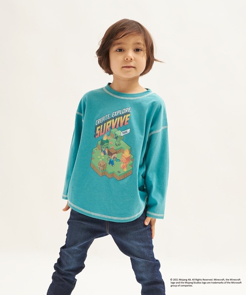 RUGGEDWORKS（ラゲッドワークス）の「《MINECRAFT》 マインクラフト ステッチ配色ロングＴ（Tシャツ/カットソー・キッズ・キナリ/グリーン系その他・130/150/120/140/110）」の2枚目の写真