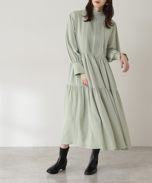 N.(N. Natural Beauty Basic)(エヌエヌナチュラルビューティーベーシック)の「【S Size Line】◆ピンタックティアードワンピース(ワンピース・レディース・オフホワイト/ブラック/ライトグリーン・SMALL/MEDIUM)」の3枚目の写真