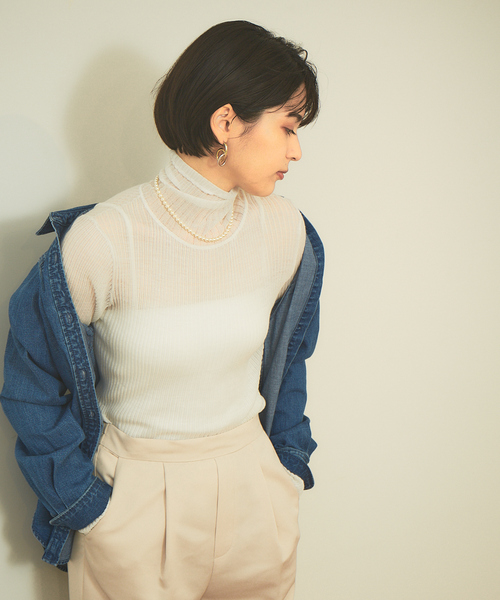 Rouge vif(ルージュヴィフ)の「シアーリブニット(ニット/セーター・レディース・ホワイト/ブラック・フリー)」の1枚目の写真