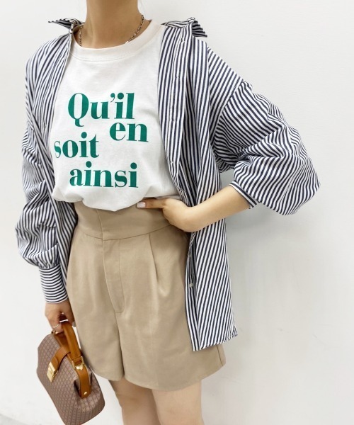 one after another NICE CLAUP(ワンアフターアナザーナイスクラップ)の「ゆるシルエットストライプシャツ(シャツ/ブラウス・レディース・ブラック/ベージュ/ラベンダー/ピンク・FREE)」の2枚目の写真