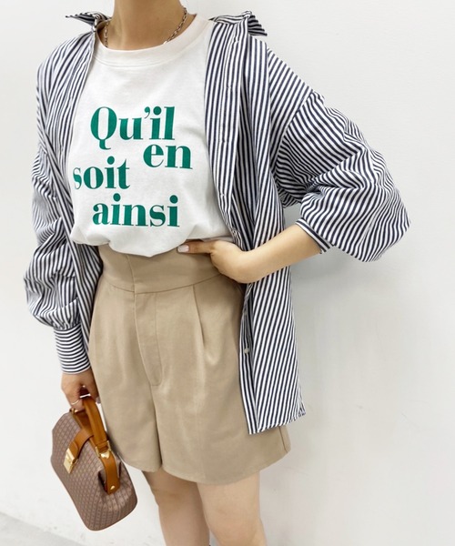 one after another NICE CLAUP(ワンアフターアナザーナイスクラップ)の「ゆるシルエットストライプシャツ(シャツ/ブラウス・レディース・ブラック/ベージュ/ラベンダー/ピンク・FREE)」の11枚目の写真