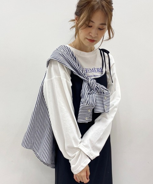 one after another NICE CLAUP(ワンアフターアナザーナイスクラップ)の「ゆるシルエットストライプシャツ(シャツ/ブラウス・レディース・ブラック/ベージュ/ラベンダー/ピンク・FREE)」の22枚目の写真