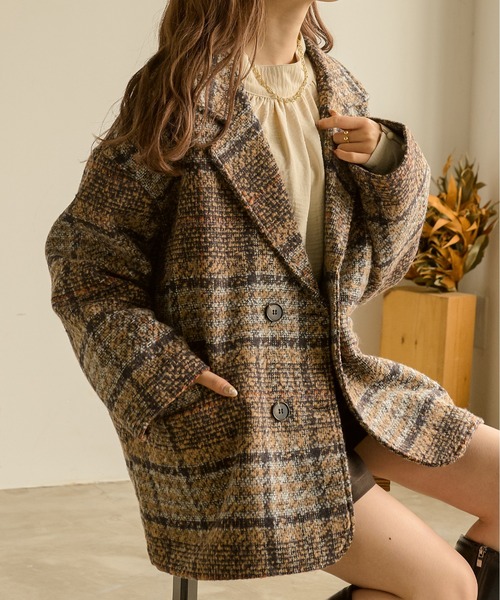 Ambre Neige（アンブルネージュ）の「チェックジャケットコート／【WEB/EC限定商品】（ピーコート・レディース・ブラウン系その他/ダークブラウン・FREE）」の2枚目の写真