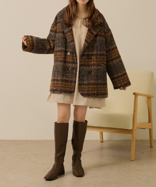 Ambre Neige（アンブルネージュ）の「チェックジャケットコート／【WEB/EC限定商品】（ピーコート・レディース・ブラウン系その他/ダークブラウン・FREE）」の3枚目の写真