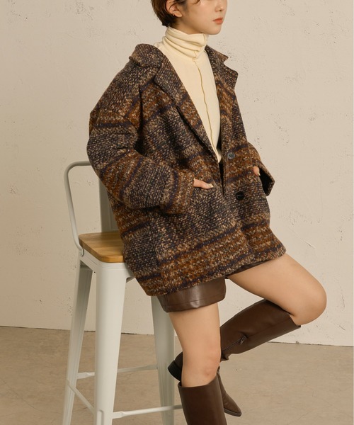Ambre Neige（アンブルネージュ）の「チェックジャケットコート／【WEB/EC限定商品】（ピーコート・レディース・ブラウン系その他/ダークブラウン・FREE）」の9枚目の写真