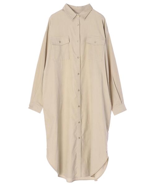 AMERICAN HOLIC(アメリカンホリック)の「Wポケットシャツコール天ワンピース(ワンピース・レディース・ブラウン/グレイッシュベージュ・M/L)」の6枚目の写真