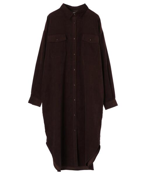 AMERICAN HOLIC(アメリカンホリック)の「Wポケットシャツコール天ワンピース(ワンピース・レディース・ブラウン/グレイッシュベージュ・M/L)」の5枚目の写真