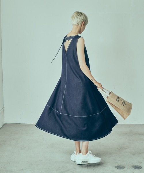 LAYMEE(レイミー)の「Mans OP / マンズワンピース(ワンピース・レディース・インディゴブルー/キャメル・FREE)」の15枚目の写真