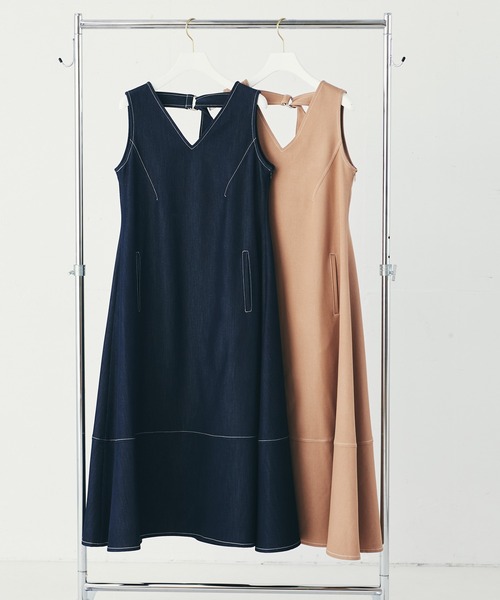 LAYMEE(レイミー)の「Mans OP / マンズワンピース(ワンピース・レディース・インディゴブルー/キャメル・FREE)」の6枚目の写真