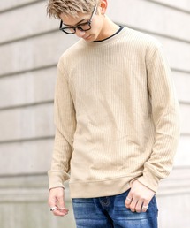 ビッグワッフル 袖リブ クルーネック ロング Tシャツ