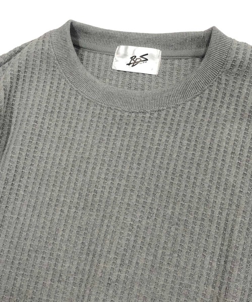 Bling Leads(ブリングリーズ)の「ビッグワッフル 袖リブ クルーネック ロング Tシャツ(Tシャツ/カットソー・メンズ・ホワイト/ブラック/ベージュ/オフホワイト/カーキ/杢グレー・M/L/XL)」の21枚目の写真