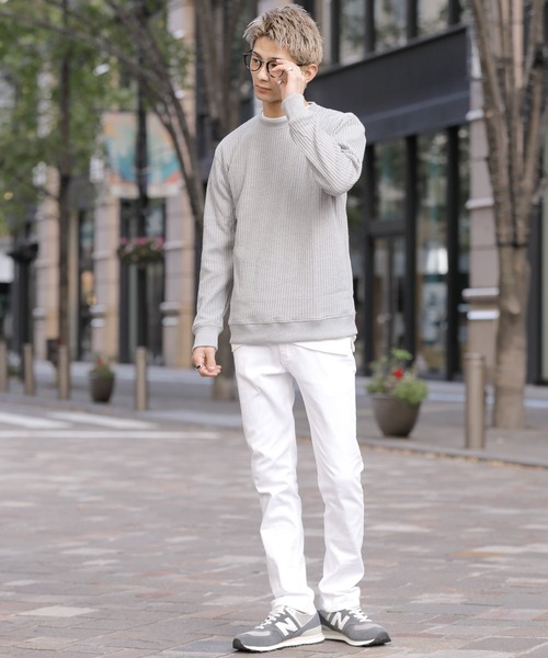 Bling Leads(ブリングリーズ)の「ビッグワッフル 袖リブ クルーネック ロング Tシャツ(Tシャツ/カットソー・メンズ・ホワイト/ブラック/ベージュ/オフホワイト/カーキ/杢グレー・M/L/XL)」の15枚目の写真