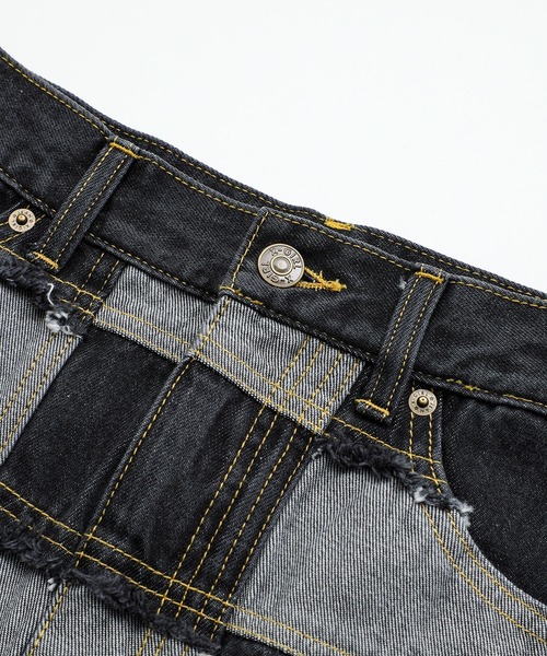 X-girl（エックスガール）の「PATCHWORK DENIM SKIRT（デニムスカート・レディース・ブラック/インディゴブルー・S/M）」の7枚目の写真