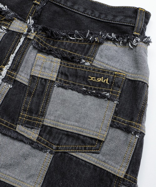 X-girl（エックスガール）の「PATCHWORK DENIM SKIRT（デニムスカート・レディース・ブラック/インディゴブルー・S/M）」の9枚目の写真