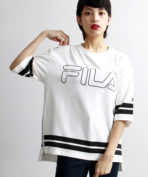 FILA（フィラ）の「∴WEGO/FILAサイドジップTシャツ（Tシャツ/カットソー・メンズ・ホワイト/ブラック・LARGE/MEDIUM）」の3枚目の写真