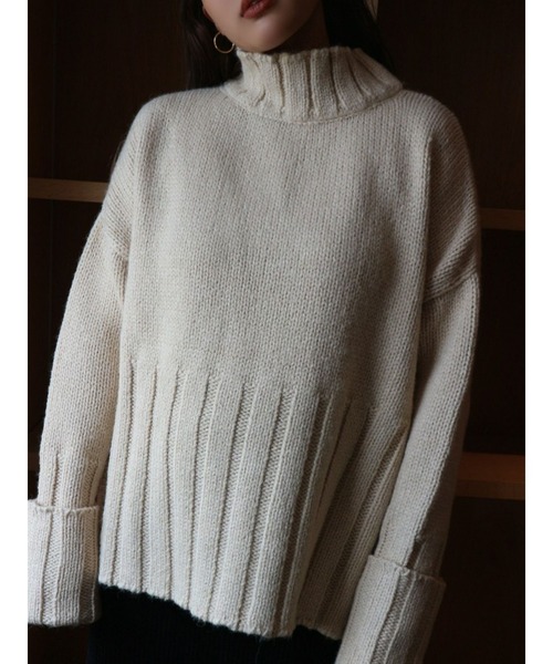 TRUNC（トランクエイティーエイト）の「Wide Rib Knit TOPS（ニット/セーター・レディース・ブラウン/アイボリー・FREE）」の4枚目の写真