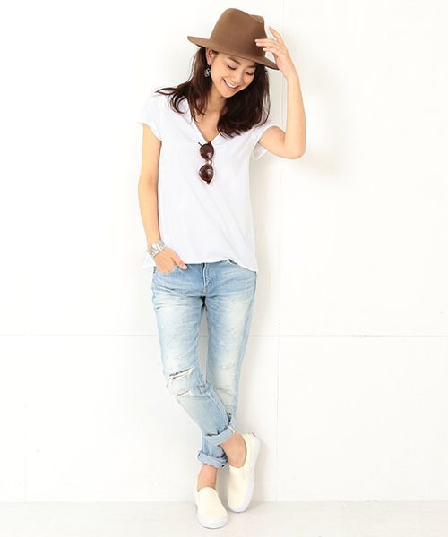 Ray BEAMS（レイビームス）の「◇Ray BEAMS LOS ANGELES / ショートスリーブ VネックT（Tシャツ/カットソー・レディース・ホワイト/チャコールグレー/ネイビー・ONE SIZE）」の15枚目の写真