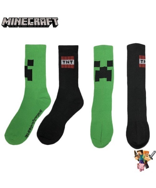 ability(アビリティ)の「Minecraft マインクラフト ソックス/ Crews クリーパー & TNT 2 Pack1set MF035BCCGL 2パックセット マイクラ(ソックス/靴下・メンズ・ブラック×グリーン・SMALL/LARGE)」の1枚目の写真