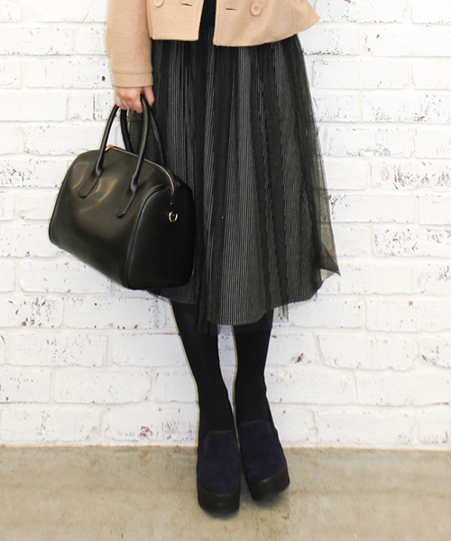 mystic（ミスティック）の「ストライプチュールスカート（スカート・レディース・オフホワイト/カーキ/ブラック/ネイビー・ﾌﾘ-）」の2枚目の写真