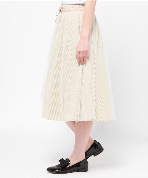 mystic（ミスティック）の「ストライプチュールスカート（スカート・レディース・オフホワイト/カーキ/ブラック/ネイビー・ﾌﾘ-）」の7枚目の写真