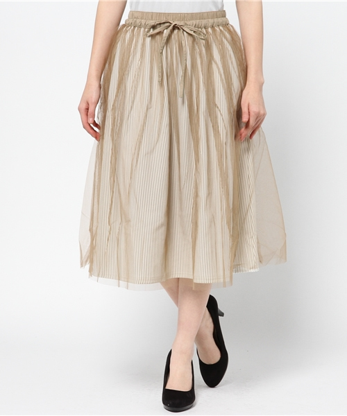 mystic（ミスティック）の「ストライプチュールスカート（スカート・レディース・オフホワイト/カーキ/ブラック/ネイビー・ﾌﾘ-）」の3枚目の写真
