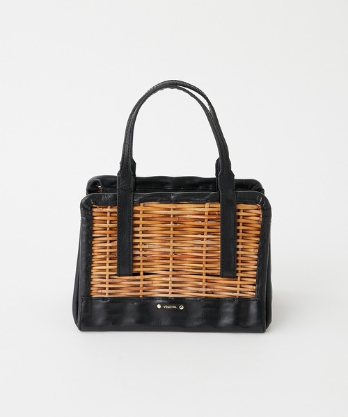 Flea Store Vegetal（フリーストアベジタル）の「【Flea Store Vegetal】レザーコンビかごバッグ/Opal（かごバッグ・レディース・ブラック・FREE）」の4枚目の写真