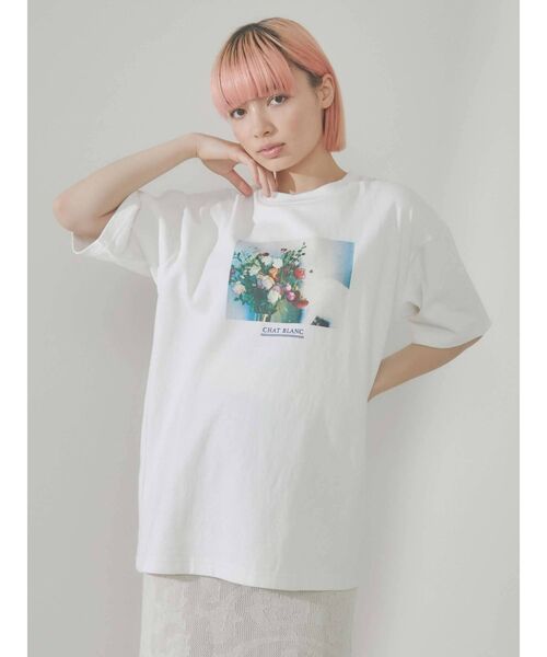 merry jenny（メリージェニー）の「CHAT BLANK Tee（Tシャツ/カットソー・レディース・オフホワイト/ブラック/ブルー・FREE）」の2枚目の写真