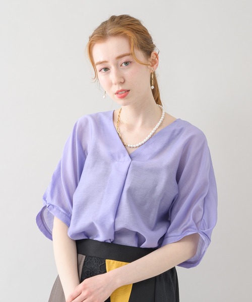 Paradise Picnic（パラダイスピクニック）の「テンセルVネックタックブラウス（シャツ/ブラウス・レディース・ラベンダー/グリーン/グレイッシュベージュ・FREE）」の17枚目の写真