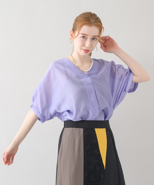 Paradise Picnic（パラダイスピクニック）の「テンセルVネックタックブラウス（シャツ/ブラウス・レディース・ラベンダー/グリーン/グレイッシュベージュ・FREE）」の18枚目の写真