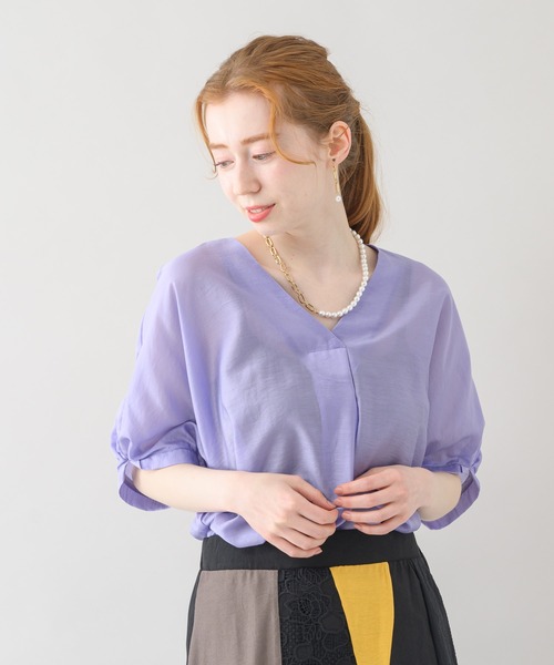 Paradise Picnic（パラダイスピクニック）の「テンセルVネックタックブラウス（シャツ/ブラウス・レディース・ラベンダー/グリーン/グレイッシュベージュ・FREE）」の19枚目の写真