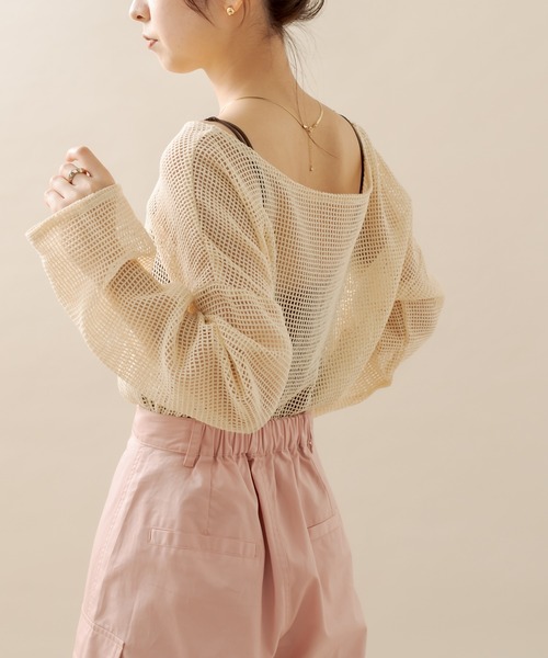 mline（エムライン）の「[mline] メッシュトップス（Tシャツ/カットソー・レディース・ベージュ/ブラウン・FREE）」の3枚目の写真
