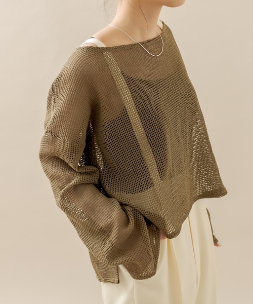 mline（エムライン）の「[mline] メッシュトップス（Tシャツ/カットソー・レディース・ベージュ/ブラウン・FREE）」の6枚目の写真