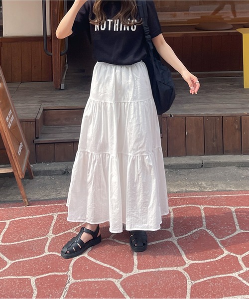 LE MORE（リモア）の「コットンマキシティアードスカート（スカート・レディース・アイボリー/ブラック・FREE）」の2枚目の写真