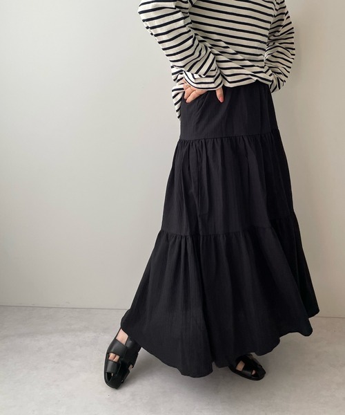 LE MORE（リモア）の「コットンマキシティアードスカート（スカート・レディース・アイボリー/ブラック・FREE）」の3枚目の写真