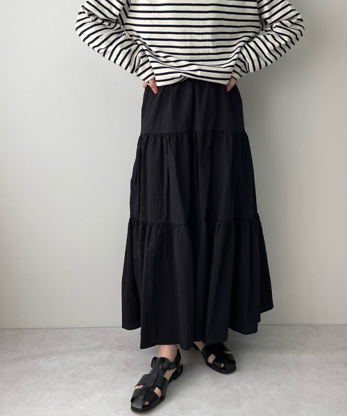 LE MORE（リモア）の「コットンマキシティアードスカート（スカート・レディース・アイボリー/ブラック・FREE）」の6枚目の写真