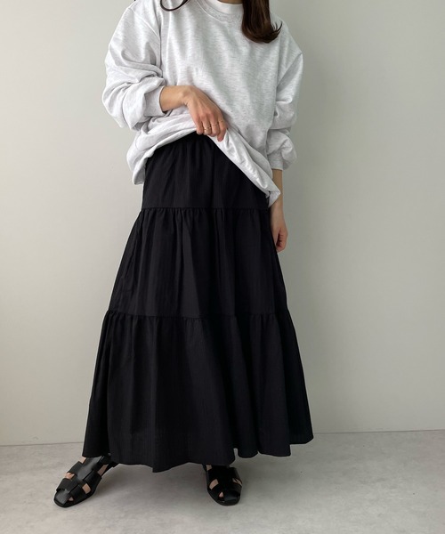 LE MORE（リモア）の「コットンマキシティアードスカート（スカート・レディース・アイボリー/ブラック・FREE）」の7枚目の写真