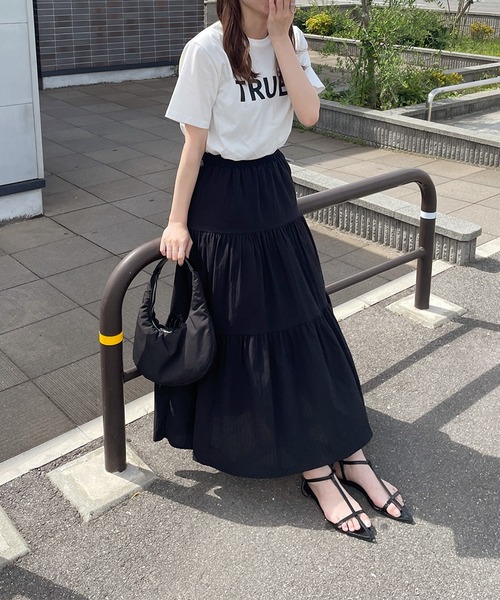 LE MORE(リモア)の「コットンマキシティアードスカート(スカート・レディース・アイボリー/ブラック・FREE)」の14枚目の写真