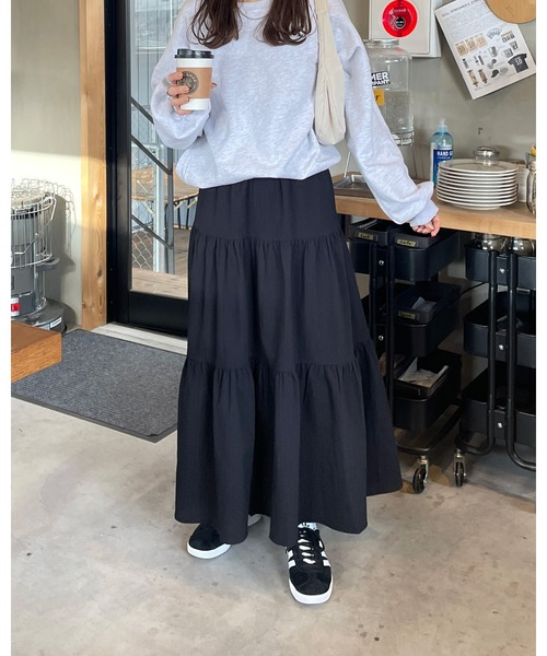 LE MORE(リモア)の「コットンマキシティアードスカート(スカート・レディース・アイボリー/ブラック・FREE)」の16枚目の写真