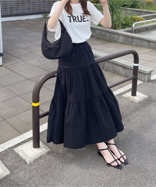 LE MORE(リモア)の「コットンマキシティアードスカート(スカート・レディース・アイボリー/ブラック・FREE)」の15枚目の写真
