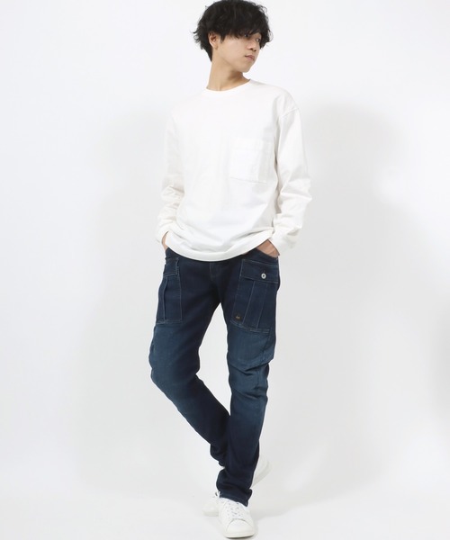 EDWIN(エドウィン)の「JEANISM EDWIN/エドウィン 立体裁断 デニム ストレッチ ヘリクルーカーゴパンツ(カーゴパンツ・メンズ・ネイビー/ブルー/ダークインディゴブルー・32inch/30inch/28inch/34inch)」の7枚目の写真