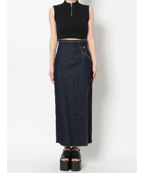 EMODA（エモダ）の「ロングスリットデニムスカート（スカート・レディース・ブラック/インディゴブルー・SMALL/MEDIUM）」の6枚目の写真