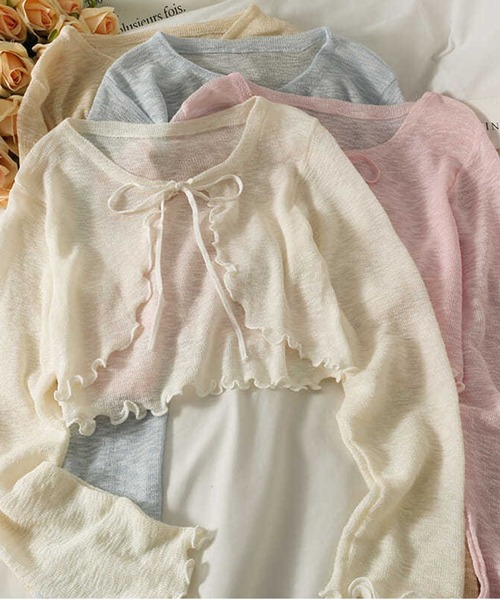 ルネ♡フリルカーディガン セール】【leune】フリルショートニットカーディガン（カーディガン