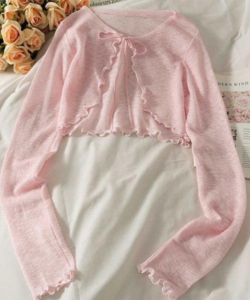 セール】【leune】フリルショートニットカーディガン（カーディガン