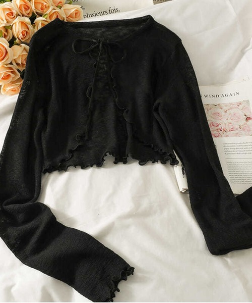 ルネ♡フリルカーディガン セール】【leune】フリルショートニットカーディガン（カーディガン