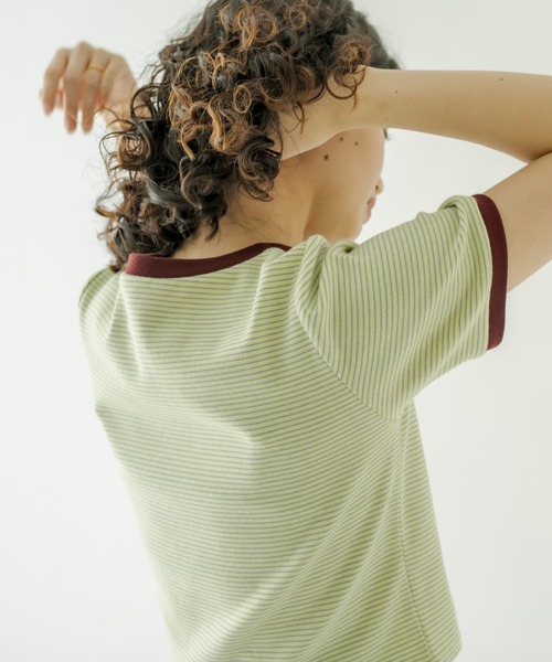 mystic（ミスティック）の「ボーダーリンガーTシャツ（Tシャツ/カットソー・レディース・ネイビー/オフホワイト/ピンク/グリーン・FREE）」の10枚目の写真